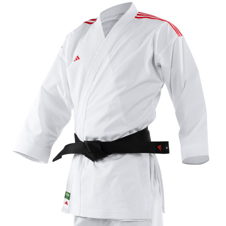 Kimono de karaté AdiLight bandes rouges matière éco-responsable et approuvé "Green-Karaté"