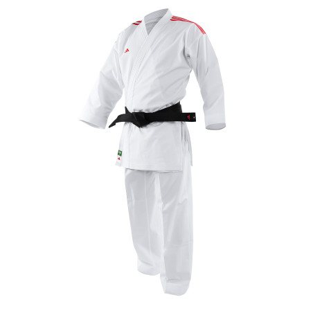 Kimono de karaté AdiLight bandes rouges matière éco-responsable et approuvé "Green-Karaté"