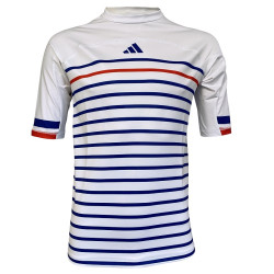 Rashguard d'entraînement mixte blanc bandes bleu/blanc/rouge