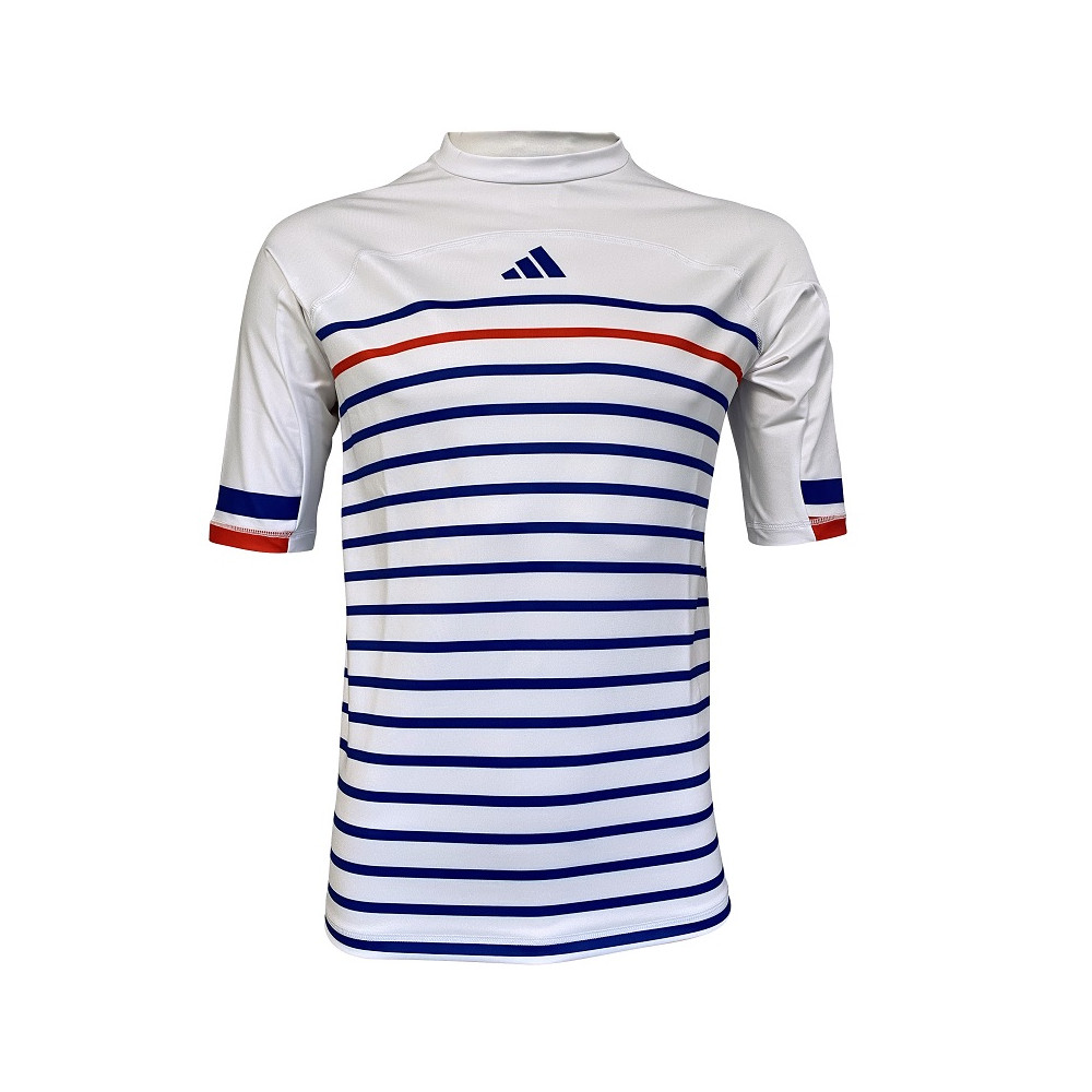 Rashguard d'entraînement mixte blanc bandes bleu/blanc/rouge